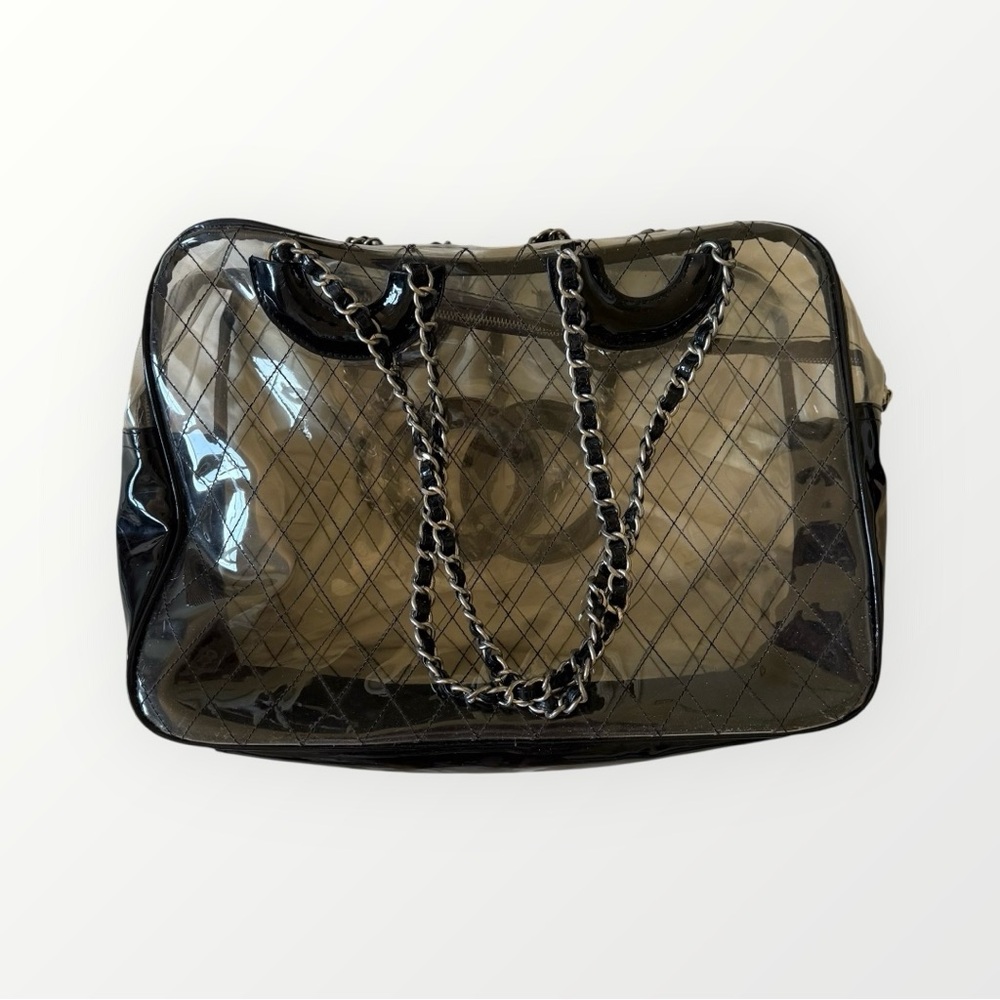CHANEL Clear Tote with Black Patent CC Logo and Chain Strap - Picture 3 of 6